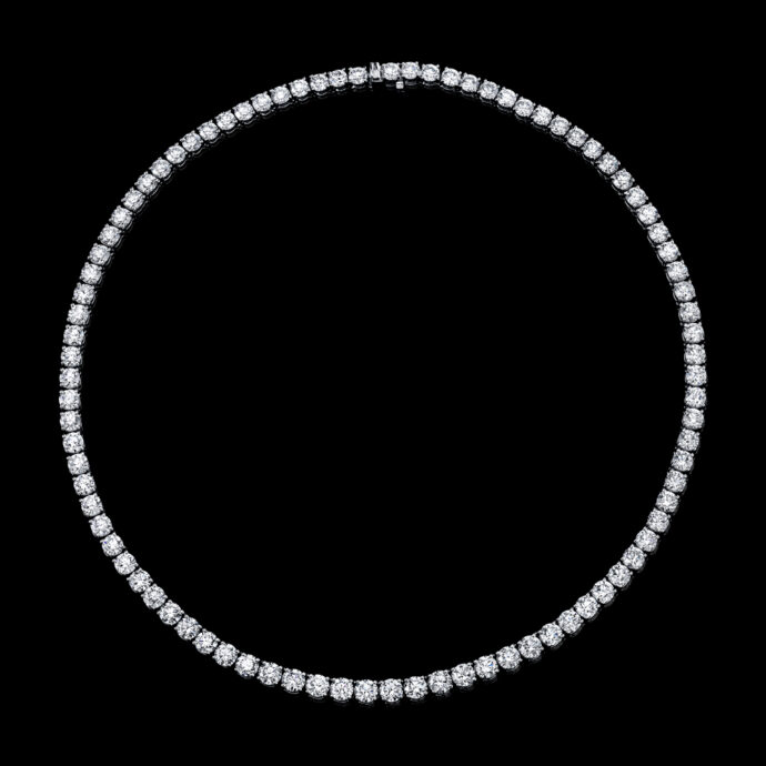 Diamond Tennis Necklace 27.48carats 18KWG. Color DE Clarity VVS/VS. GIA