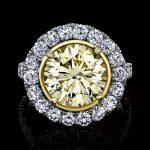 Engagement Ring Yellow Diamond Round Brilliant Cut 5.32, Small Diamond 2.70carats .Set in Plat/18K Natural GIA