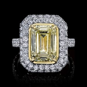 Yellow Diamond Emerald Cut  Engagement Ring 3.02 carats 1.30 Carat halo Plat/18K Natural GIA