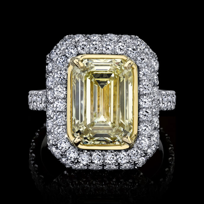 Yellow Diamond Emerald Cut  Engagement Ring 3.02 carats 1.30 Carat halo Plat/18K Natural GIA