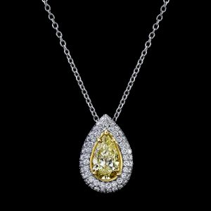 Yellow Diamond Pear Shape Pendant 4.19 carats 2 Carat halo Plat/18K Natural GIA
