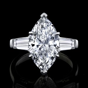 Marquise 8.01 carats Natural Diamond Engagement Ring 1.22 carats Tapered Baguette.Platinum. GIA