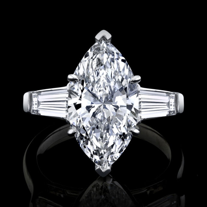 Marquise 8.01 carats Natural Diamond Engagement Ring 1.22 carats Tapered Baguette.Platinum. GIA