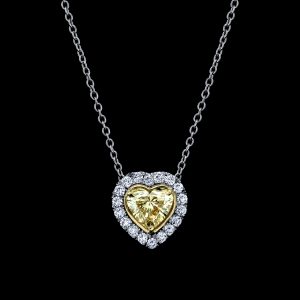 Yellow Diamond Heart Necklace 4.00 carats  0.75 Halo GIA Natural Diamond