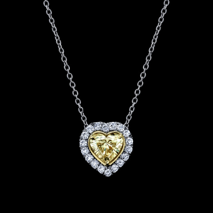 Yellow Diamond Heart Necklace 4.00 carats 0.75 Halo GIA Natural Diamond