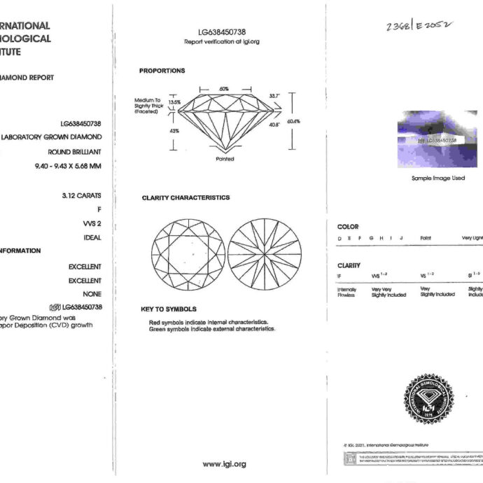Diamond Stud Earrings 6.24 Carats Lab-Grown set in Platinum with IGI Certificate