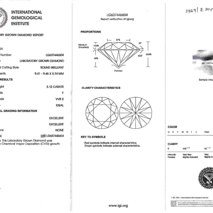 Diamond Stud Earrings 6.24 Carats Lab-Grown set in Platinum with IGI Certificate
