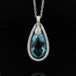 Diamond and Natural Sky Blue Pear Topaz Pendant 18k White Gold
