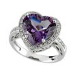 Natural Heart Amethyst and Diamond Ring 14K White Gold