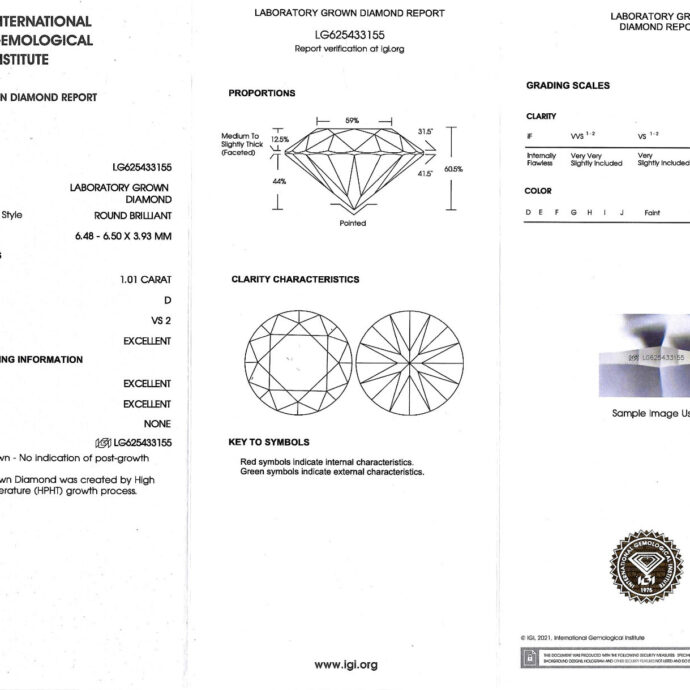 1.01 Carat D VS2 Diamond Pendant Set In 14K WG. Lab Grown. IGI  16”