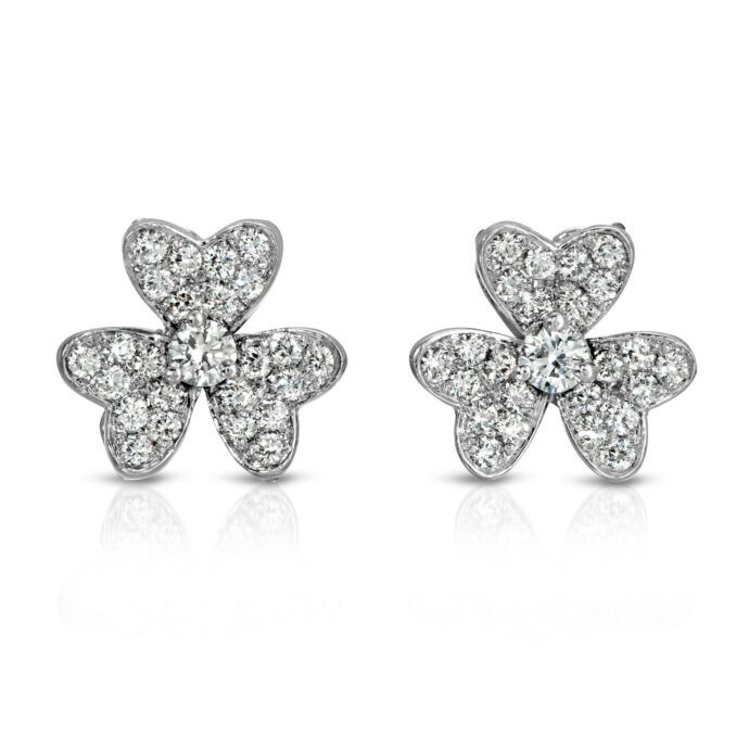 Diamond Flower Earrings 18K White Gold