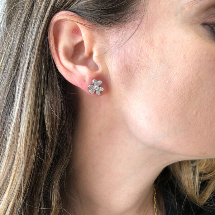 Diamond Flower Earrings 18K White Gold