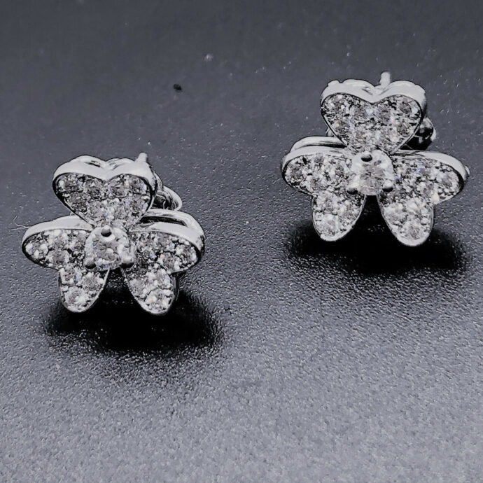 Diamond Flower Earrings 18K White Gold