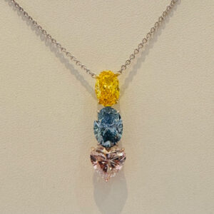Diamond Necklace. Fancy Vivid Pink ,Blue,  and Yellow. 8.79 carats Lab Grown IGI