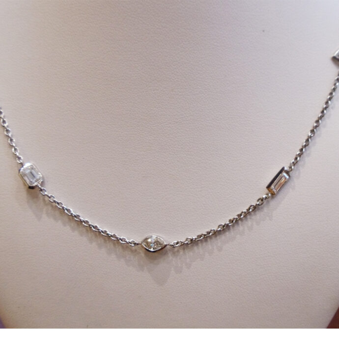 Diamond Station Necklace 4.77 Carats Set in Platinum 18.0 Inches Chain