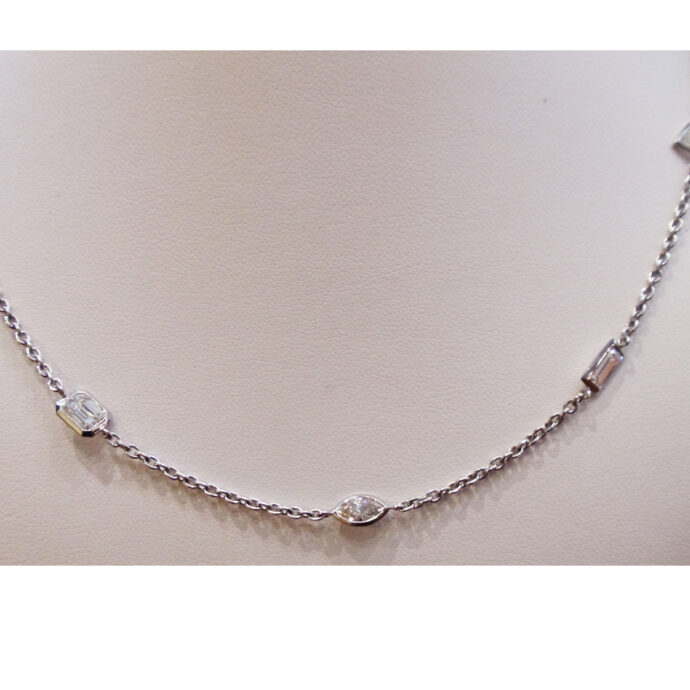 Diamond Station Necklace 4.77 Carats Set in Platinum 18.0 Inches Chain