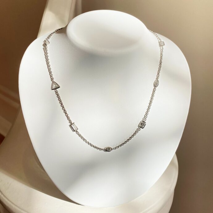 Diamond Station Necklace 4.77 Carats Set in Platinum 18.0 Inches Chain