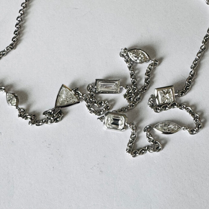 Diamond Station Necklace 4.77 Carats Set in Platinum 18.0 Inches Chain