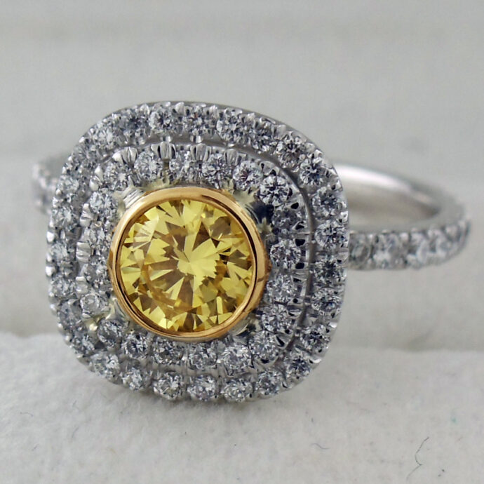 Fancy Intense Yellow Diamond Ring 1.35 Carat Total Weight Plat/18KYG Natural GIA