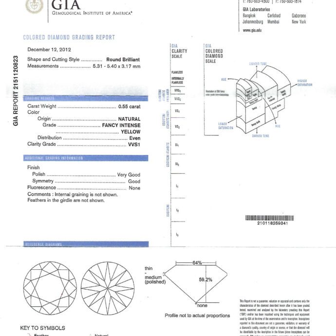 Fancy Intense Yellow Diamond Ring 1.35 Carat Total Weight Plat/18KYG Natural GIA