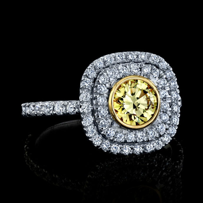 Fancy Intense Yellow Diamond Ring 1.35 Carat Total Weight Plat/18KYG Natural GIA