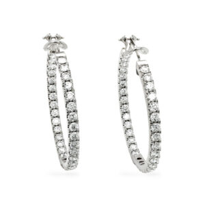 Natural Diamond Hoop Earrings 7.40 carats set in 18KWG D E Color VVS/VS Clarity