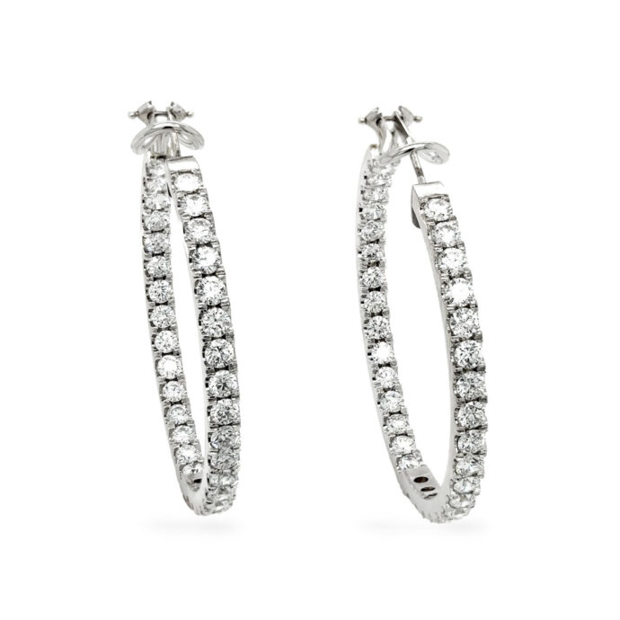 Natural Diamond Hoop Earrings 7.40 carats set in 18KWG D E Color VVS/VS Clarity