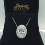 Oval Diamond Necklace 6.83 Carats Center 0.75 cts. Halo IGI Cert Plat Lab Grown
