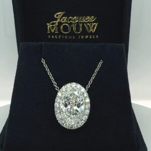 Oval Diamond Necklace 6.83 Carats Center  0.75 cts. Halo IGI Cert Plat Lab Grown