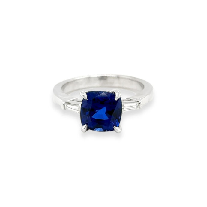 Blue Sapphire Lab Created 3.26 carats with Diamond 0.21 carat Platinum Ring