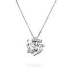 Diamond 1.50 Carat Geometric Necklace Set in 18K White Gold 16" Pendant 20mm