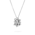 Diamond 1.50 Carat Geometric Necklace Set in 18K White Gold 16" Pendant 20mm