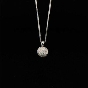Diamond Ball Necklace 0.15 Carats Set In 18K White Gold 6.5mm