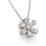 Natural Diamond Flower Necklace Pear and Rounds 2.59 Carats E-F Color GIA Certs.