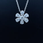 Natural Diamond Flower Necklace Pear and Rounds 2.59 Carats E-F Color GIA Certs.