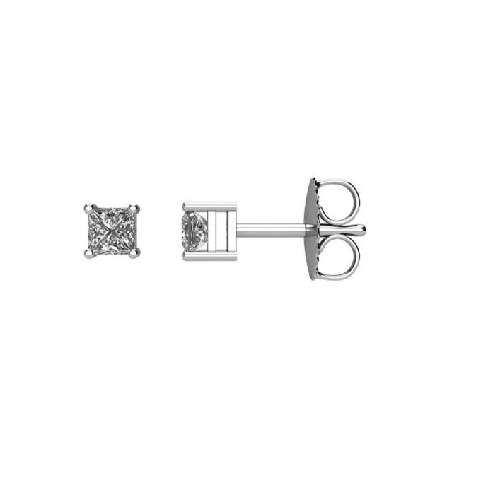 Princess cut Diamond Stud Earrings 0.52 Carats 14K White Gold 4-Prong