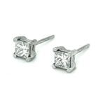 Princess cut Natural Diamond Stud Earrings 0.94 Carats 14K WG  4-Prong GIA Cert.