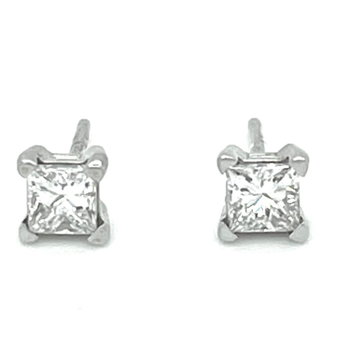 Princess cut Natural Diamond Stud Earrings 0.94 Carats 14K WG  4-Prong GIA Cert.