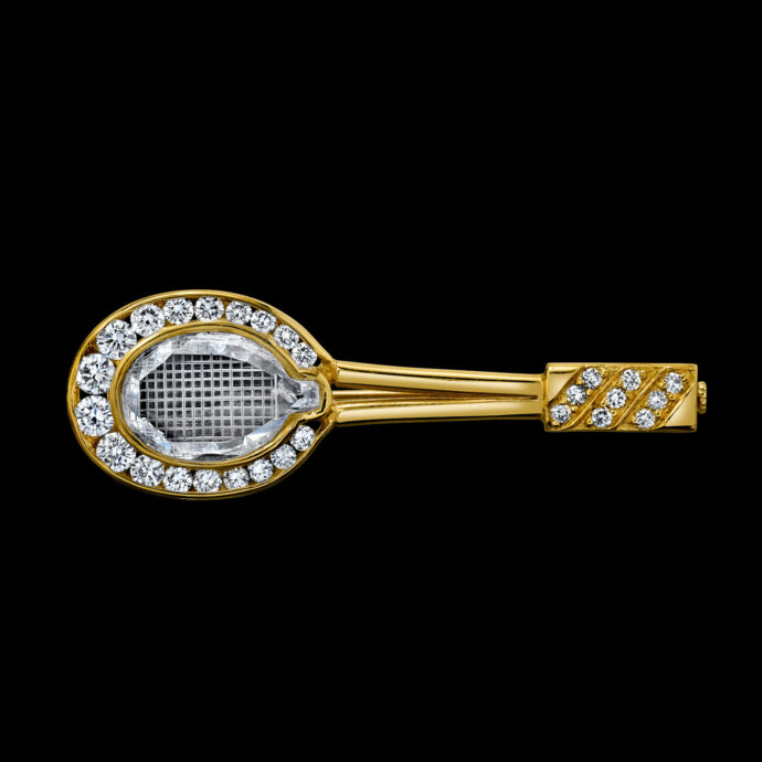 Diamond Tennis Cut Racket 4.34 carats Necklace 18K YG with GIA Certificate.