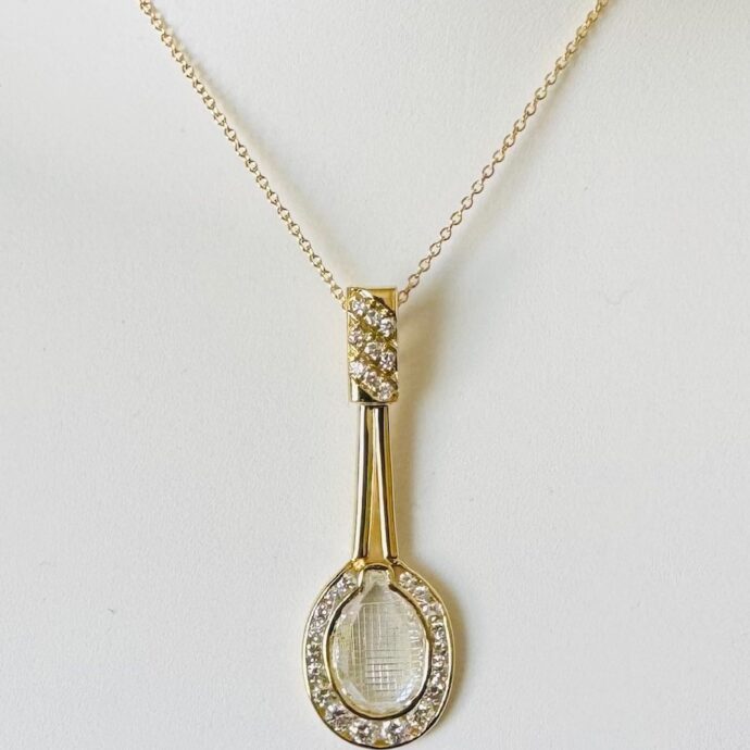 Diamond Tennis Cut Racket 4.34 carats Necklace 18K YG with GIA Certificate.