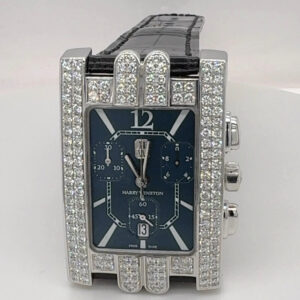 Harry Winston Avenue Diamond Watch 18K White Gold. Large Blue Face Original Box