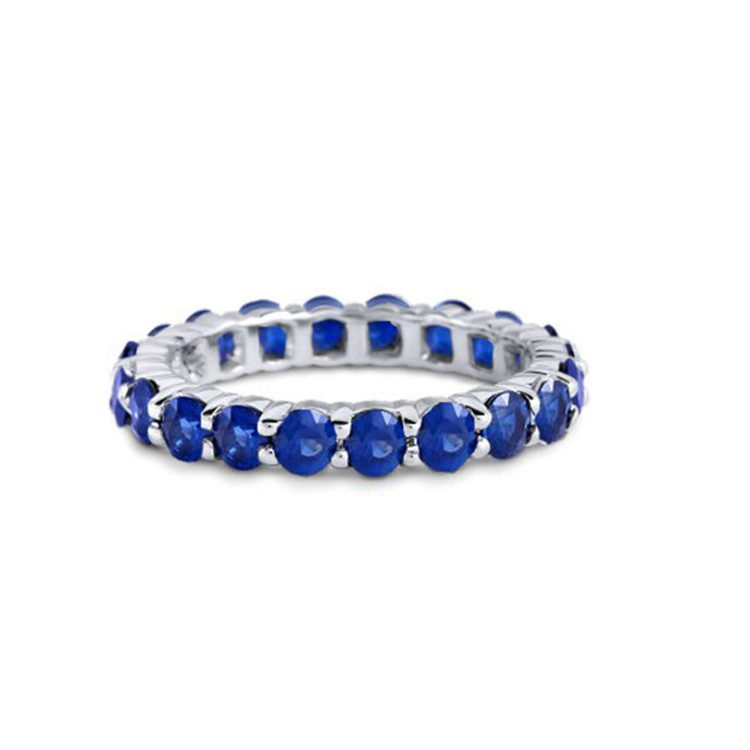 BLUE SAPPHIRE ETERNITY RING 18K WHITE GOLD SIZE 6.