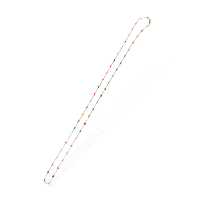 Diamond and Multi Color Gemstone Chain Necklace 32" Long  18K YG