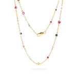 Diamond and Multi Color Gemstone Chain Necklace 32" Long  18K YG