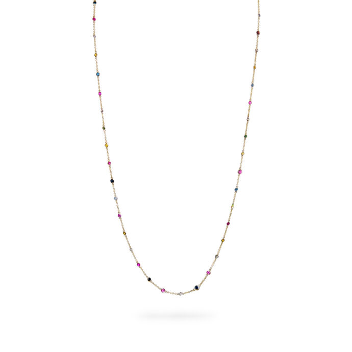 Diamond and Multi Color Gemstone Chain Necklace 32" Long  18K YG