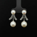 Pearl and Diamond Dangle Earrings 0.56 TCW in 14K White Gold