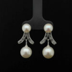 Pearl and Diamond Dangle Earrings 0.56 TCW in 14K White Gold