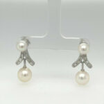 Pearl and Diamond Dangle Earrings 0.56 TCW in 14K White Gold
