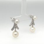 Pearl and Diamond Dangle Earrings 0.56 TCW in 14K White Gold