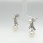 Pearl and Diamond Dangle Earrings 0.56 TCW in 14K White Gold